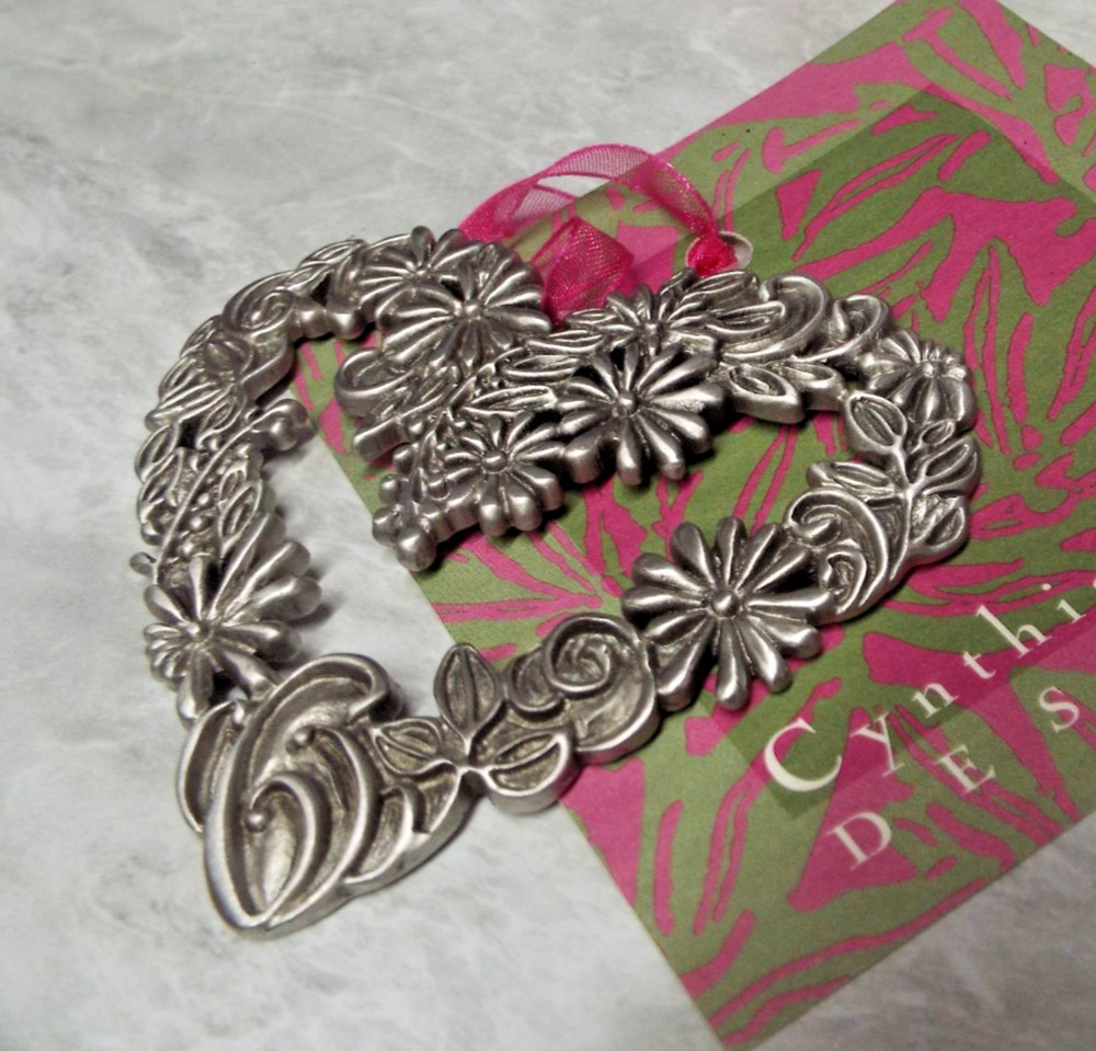 CYNTHIA WEBB PEWTER Heart Ornament "Love Blooms where kindness is planted"